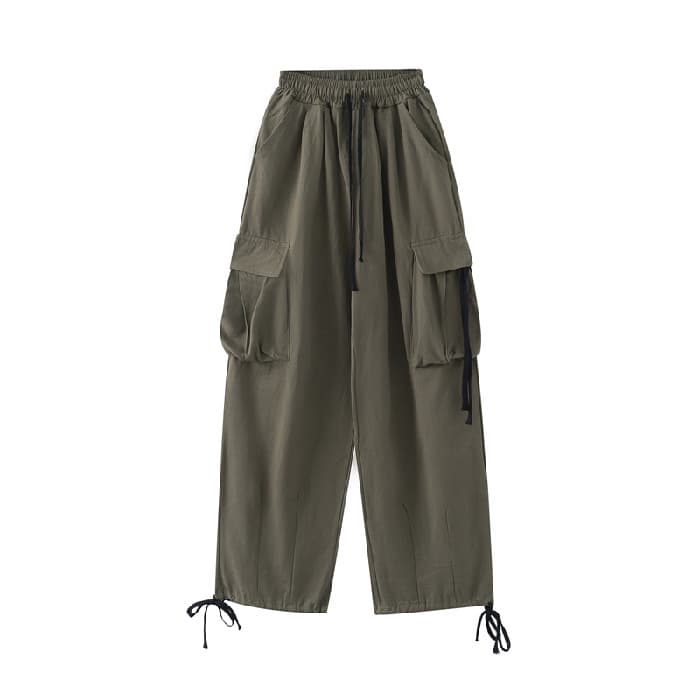 タックワイドパンツ ストレッチゆったりカーゴパンツ