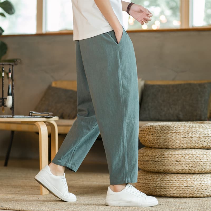 タックワイドパンツ涼やかリネンタックワイドパンツ