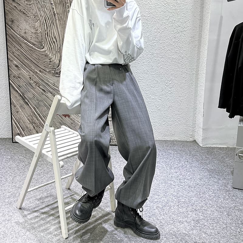 タックワイドパンツ 上質なる流れ 格子柄ゆったりパンツ