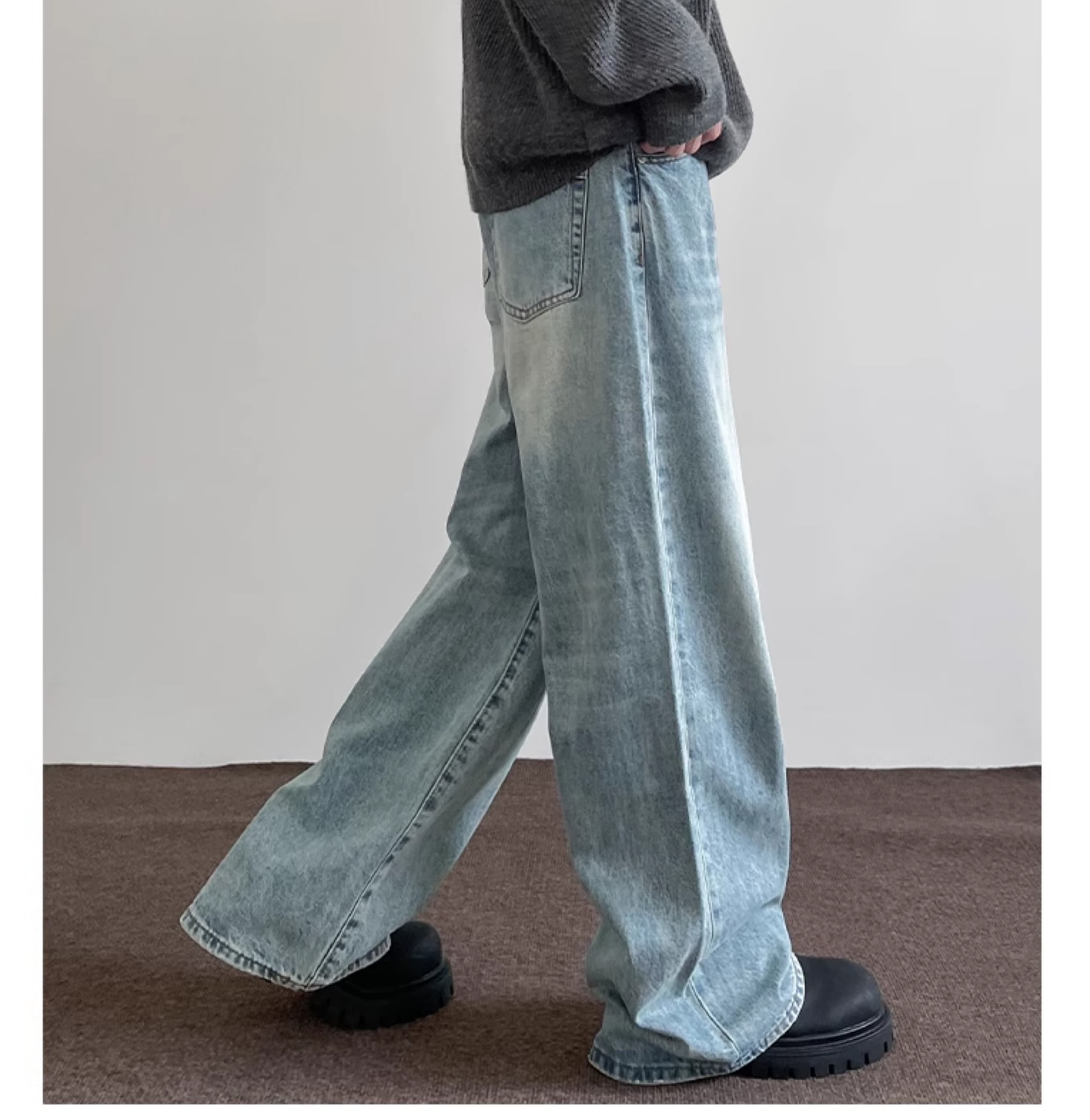タックワイドパンツ ゆったりタック入りデニムパンツ