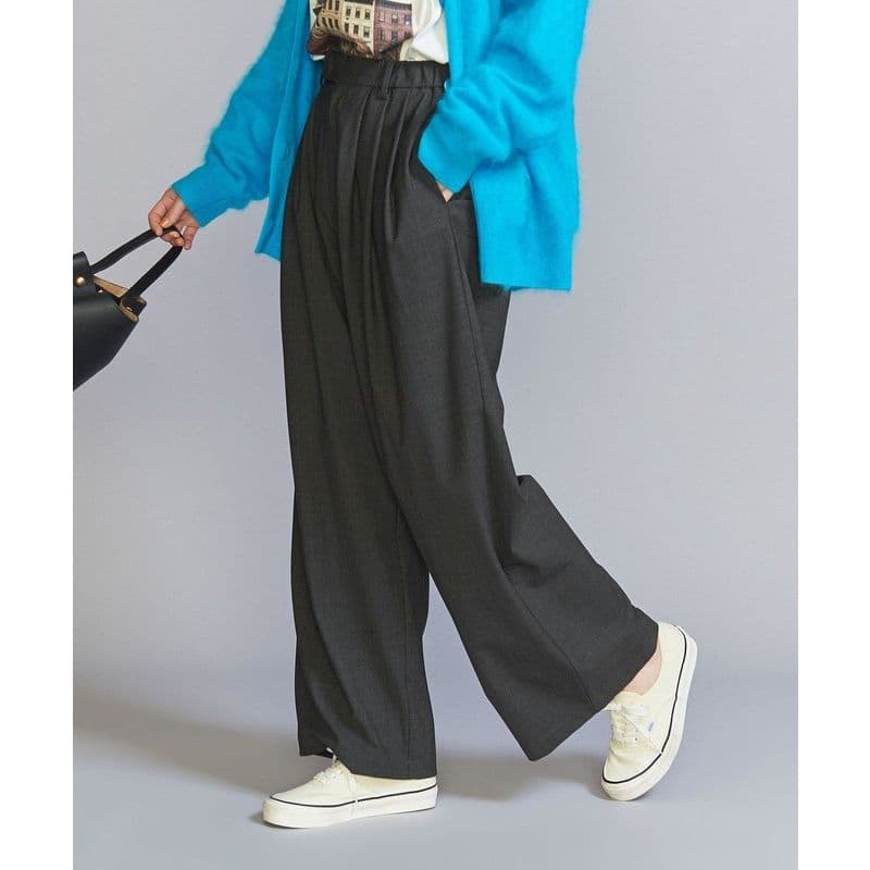 タックワイドパンツ しなやかリネンワイドパンツ