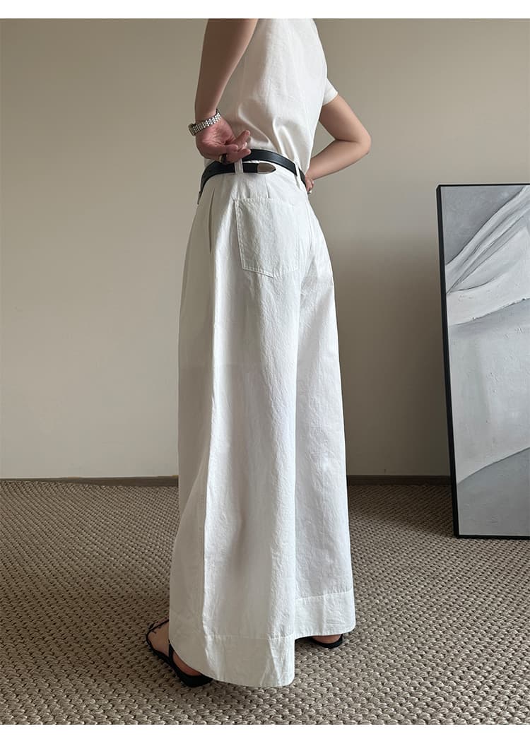 タックワイドパンツ 麻混フロントタックワイドパンツ