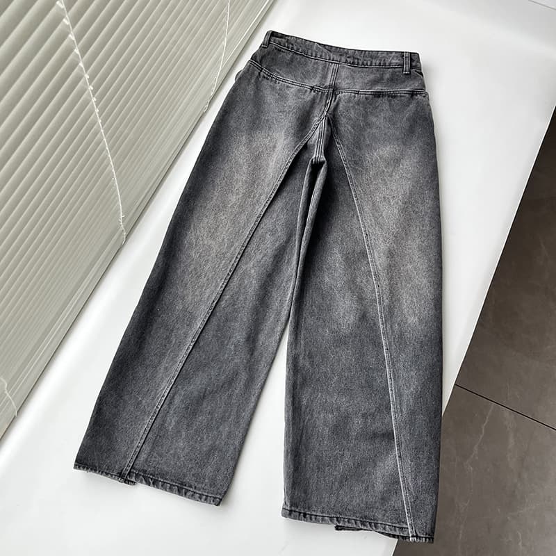 タックワイドパンツ デニムタック入りワイドストレートパンツ
