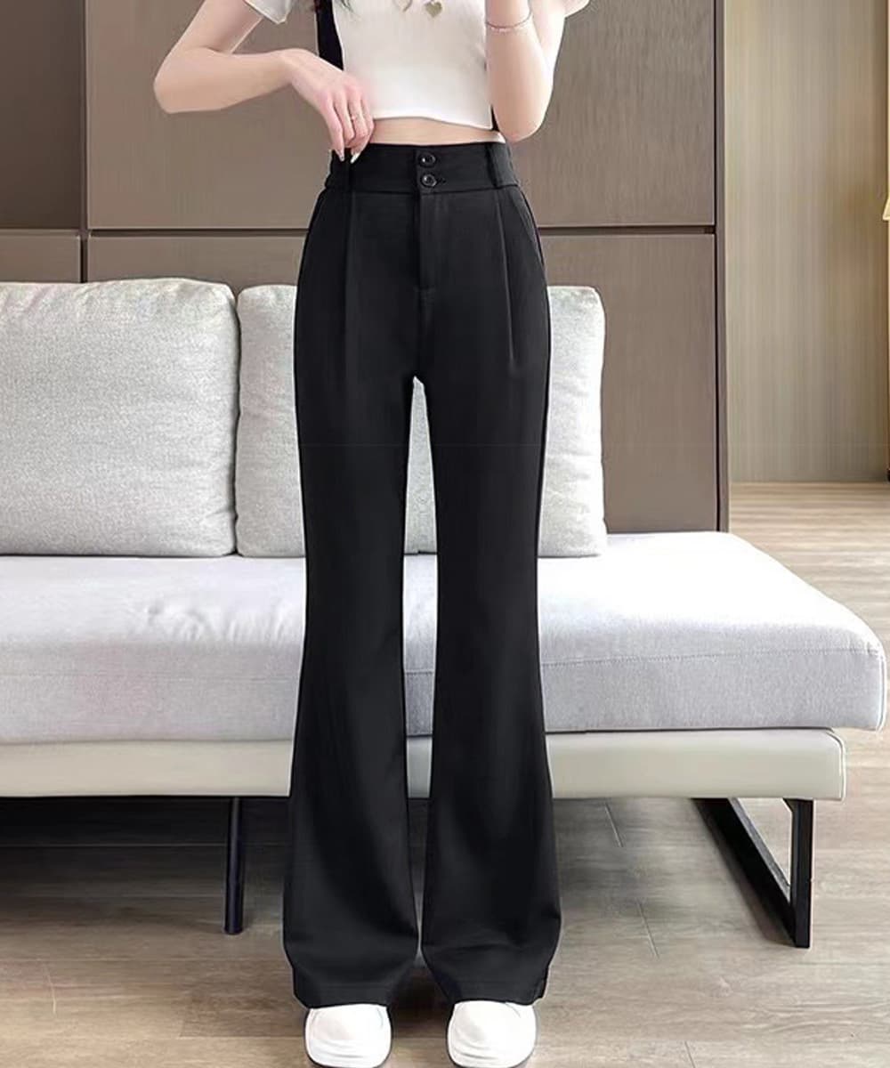 ハイウエストセミフレアタックワイドパンツ
