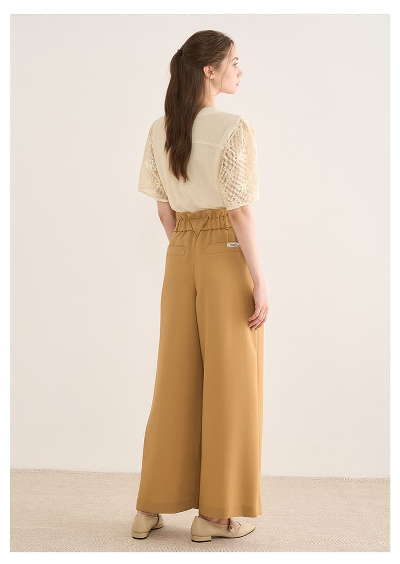 タックワイドパンツ リネン混ワイドタックベルトパンツ