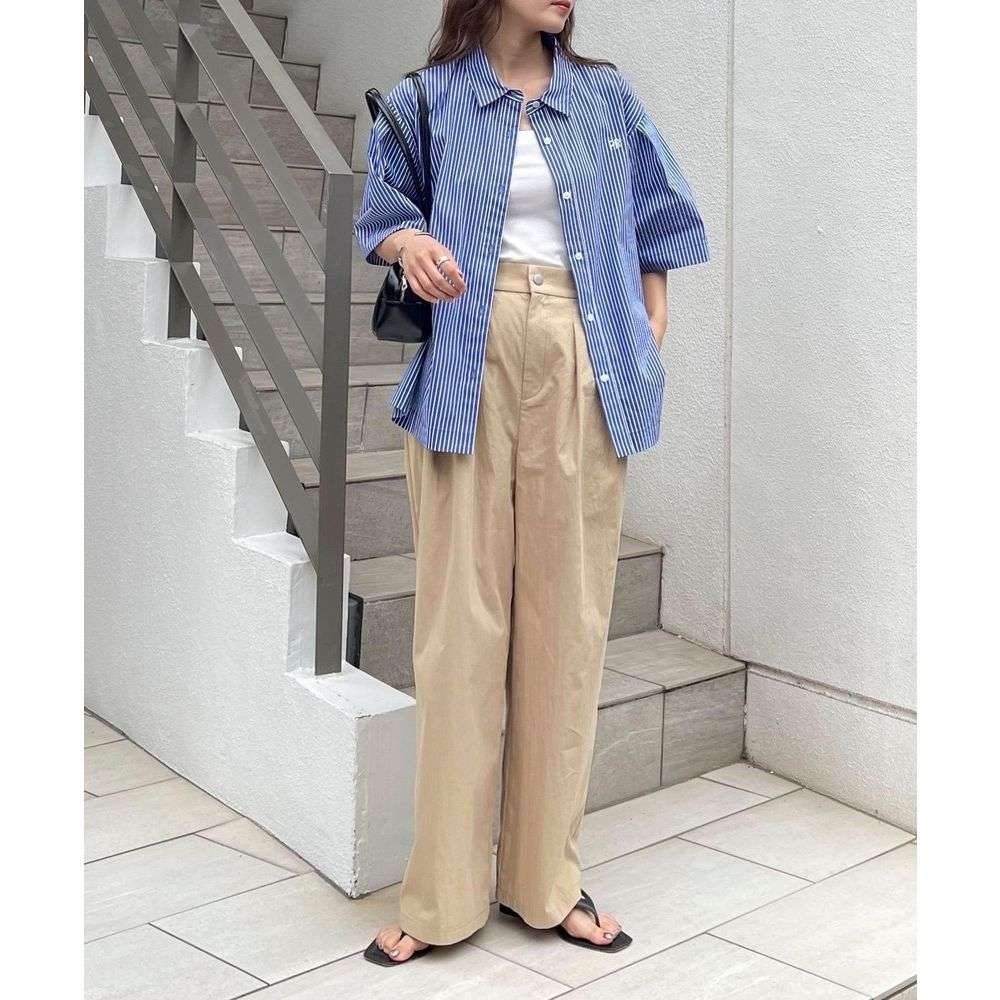タックワイドパンツ リネン混ゆったりタックパンツ