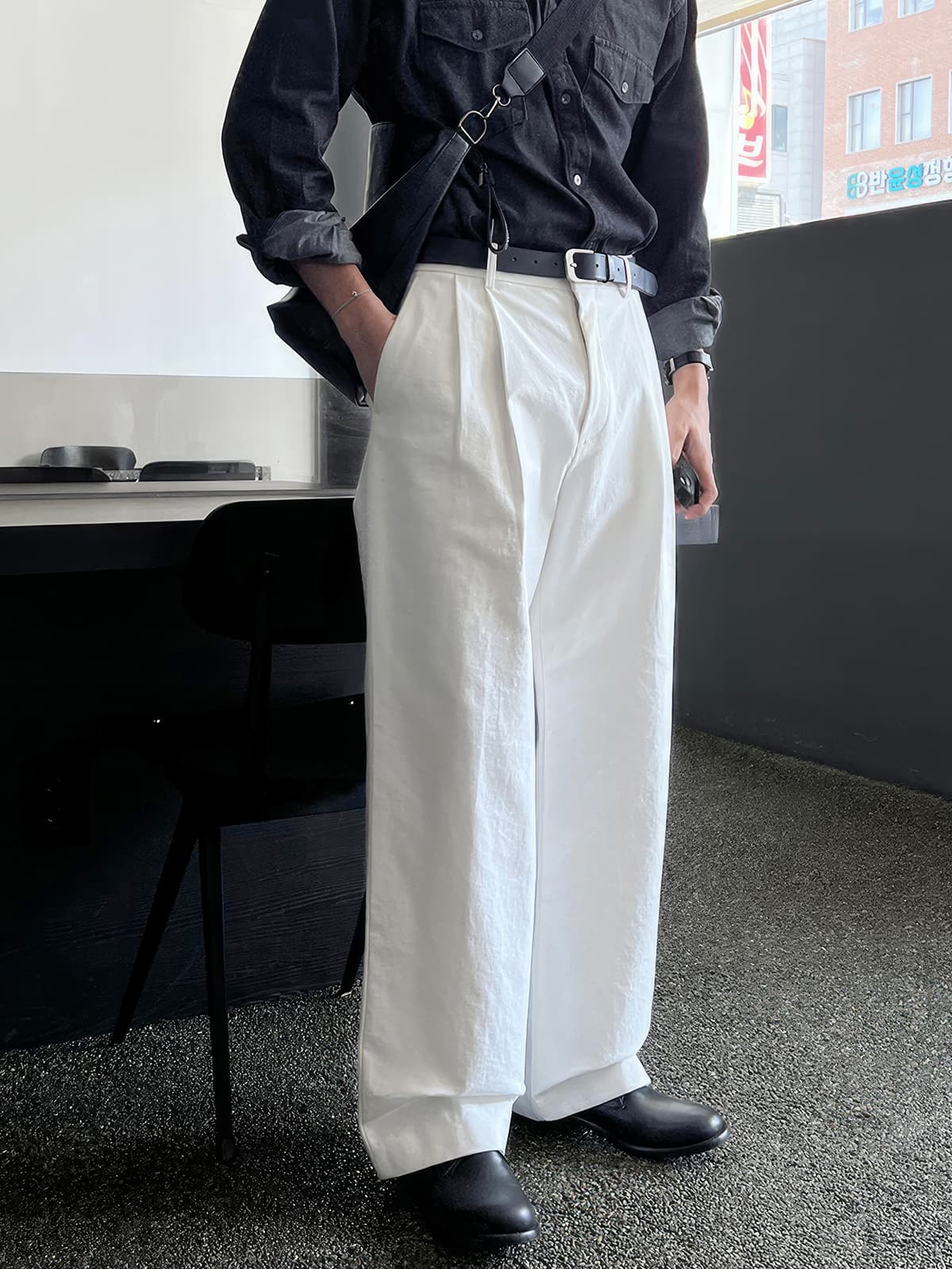 タックワイドパンツ ゆったり上質コットン風合いパンツ