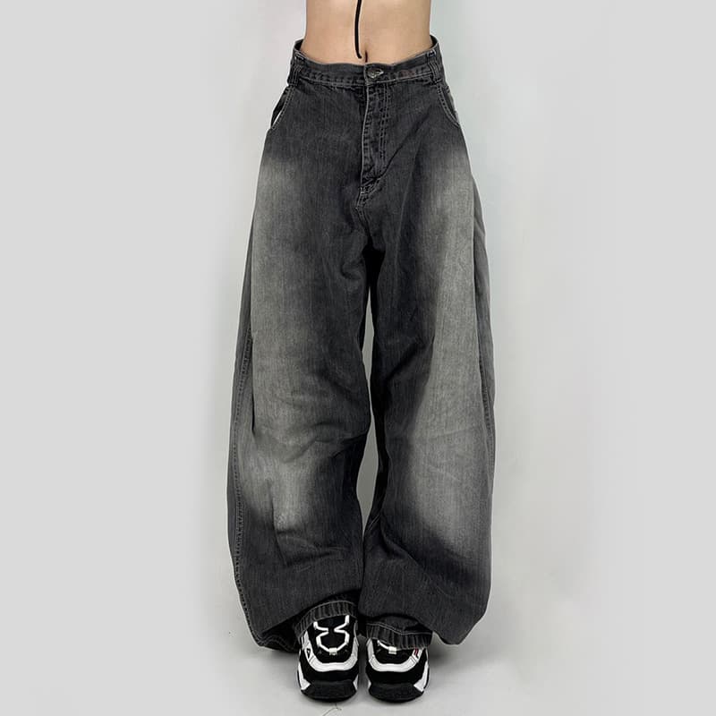 タックワイドパンツ ゆったりタックドレープデニムパンツ