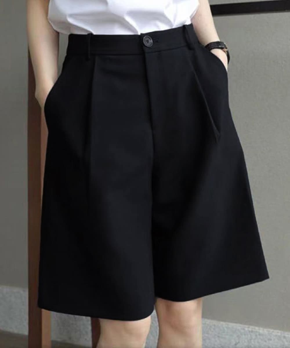 ハイウエスト タックワイドパンツ 美脚ショート丈