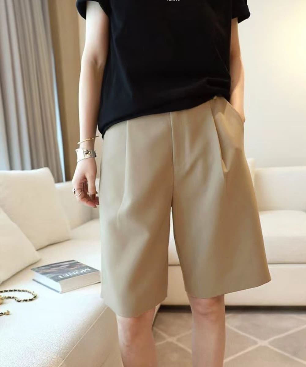 ハイウエスト タックワイドパンツ 美脚ショート丈