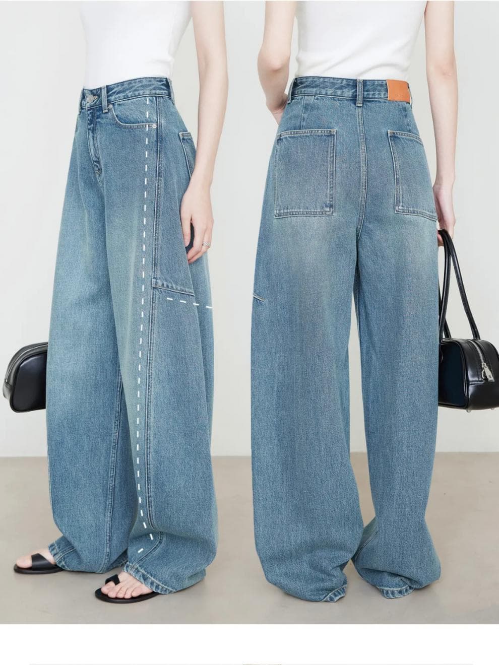 タックワイドパンツ ゆったりロングワイドタックデニム