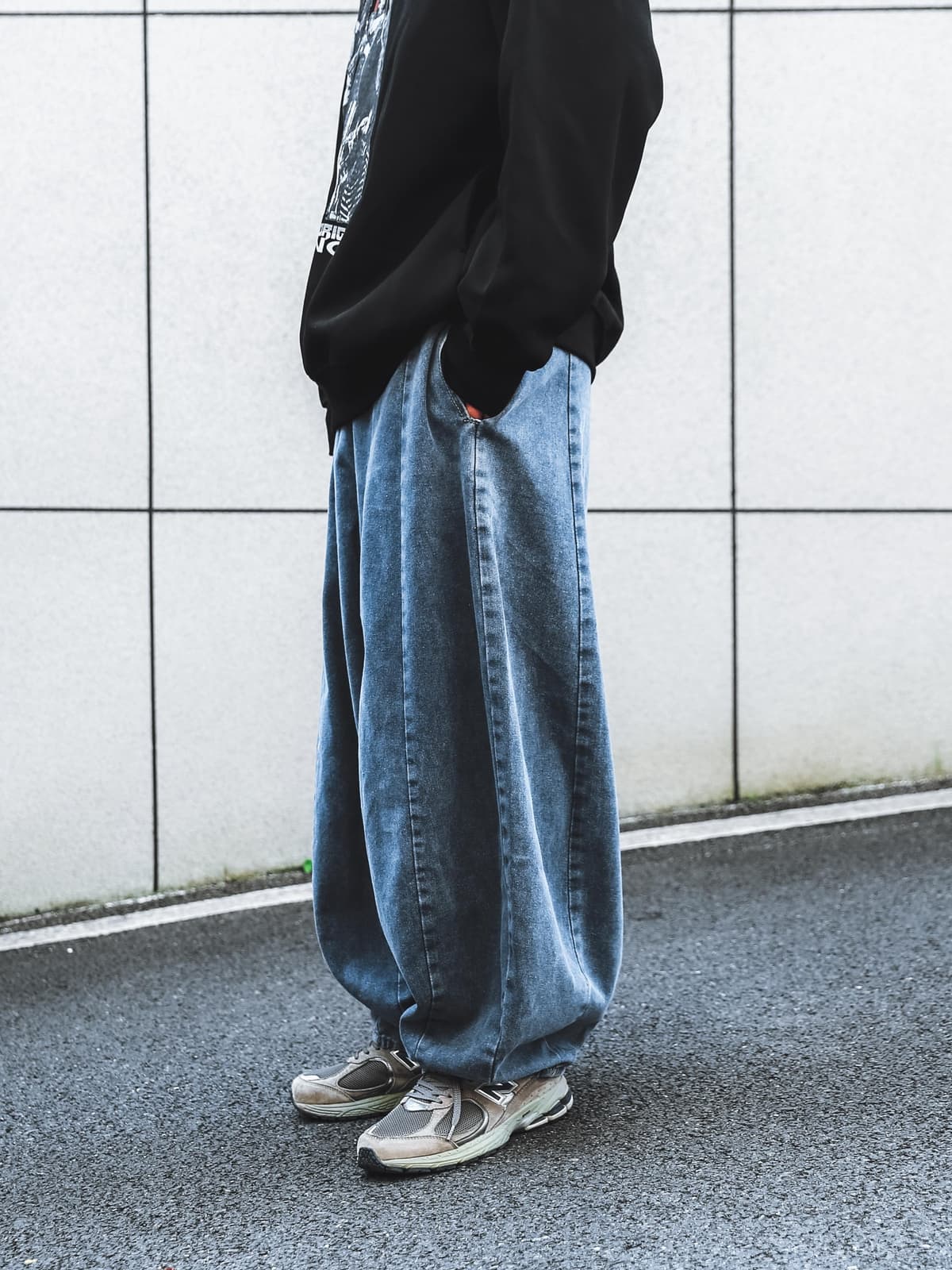 タックワイドパンツ ゆったり立体感デニムタックパンツ