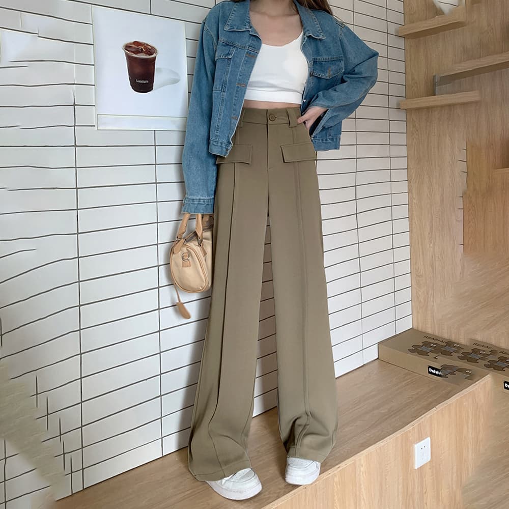 ハイウエスト タックワイドパンツ 脚長効果 上品スラックス
