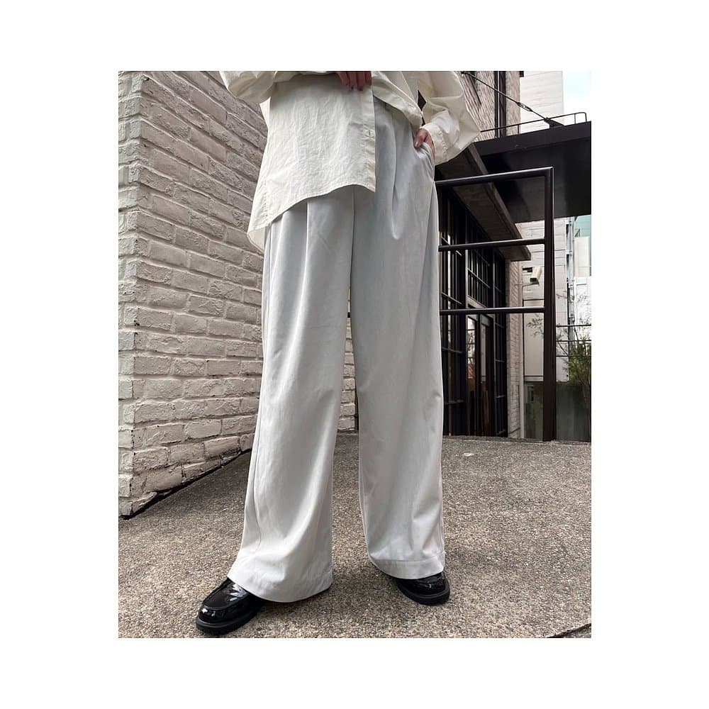タックワイドパンツ リネン混ゆったりタックパンツ