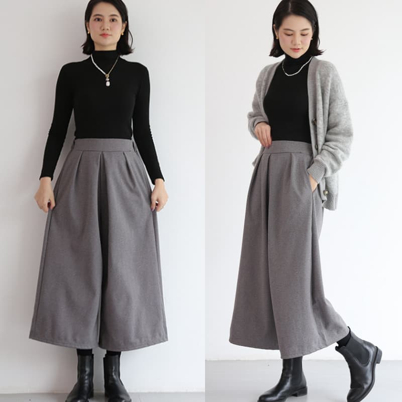 タックワイドパンツ ゆったりウエスト楽ちんタックパンツ