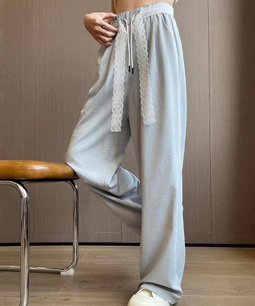 レースベルト付きタックワイドパンツ