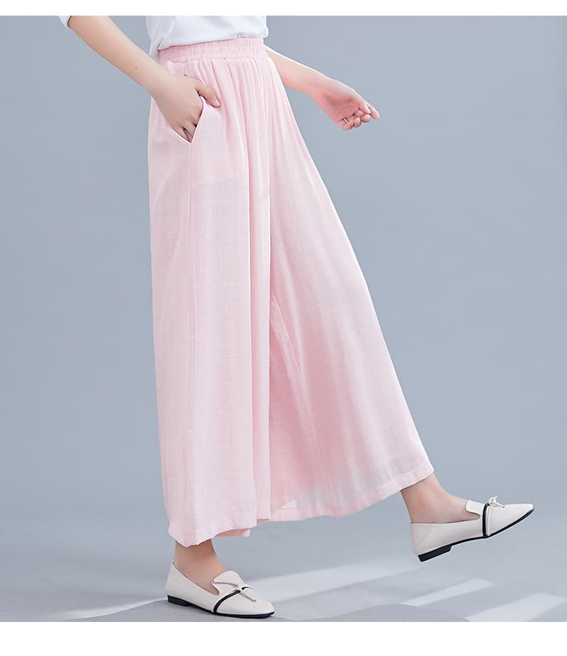 タックワイドパンツ 心地よい麻混ワイドパンツ