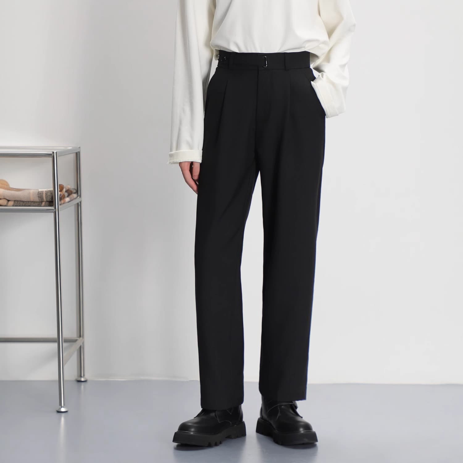 タックワイドパンツ 快適ストレッチワイドスラックス
