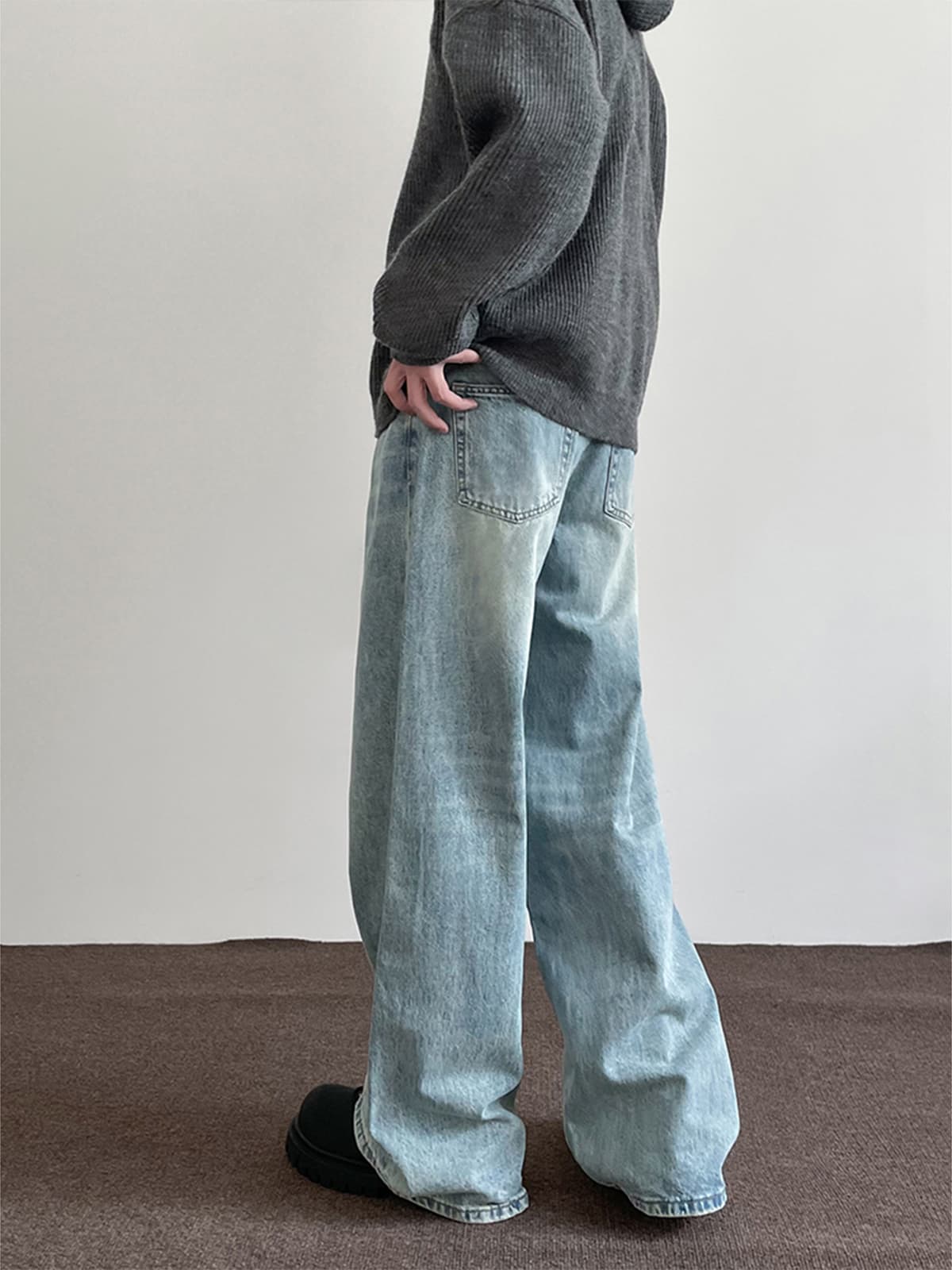 タックワイドパンツ ゆったりタック入りデニムパンツ