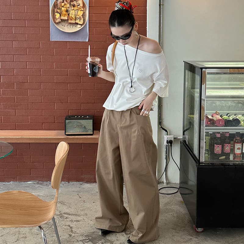 タックワイドパンツ リネンワイドタック美脚パンツ