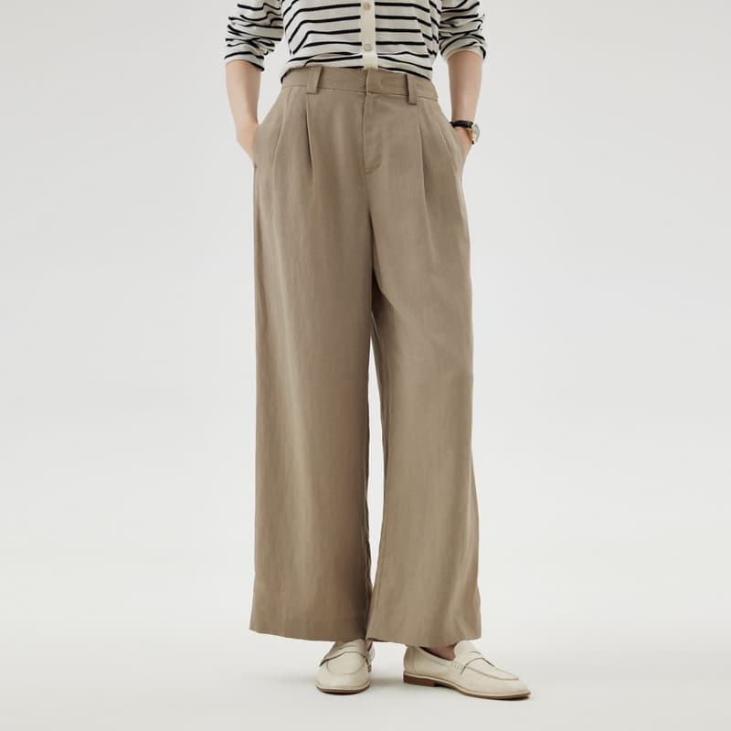 タックワイドパンツ なめらかリネンワイドパンツ