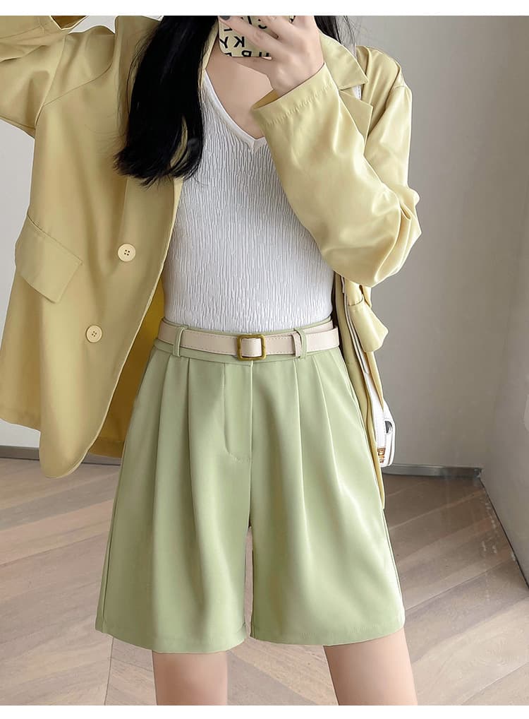 タックワイドパンツ 新作ハイウエストタックハーフパンツきれいめワイドシルエット