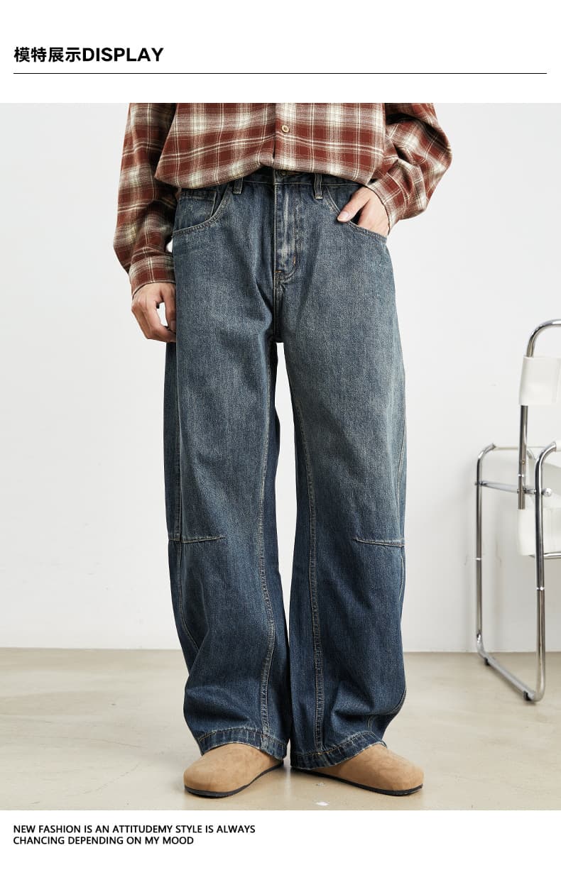 タックワイドパンツ ゆったりタック入りデニム作業着
