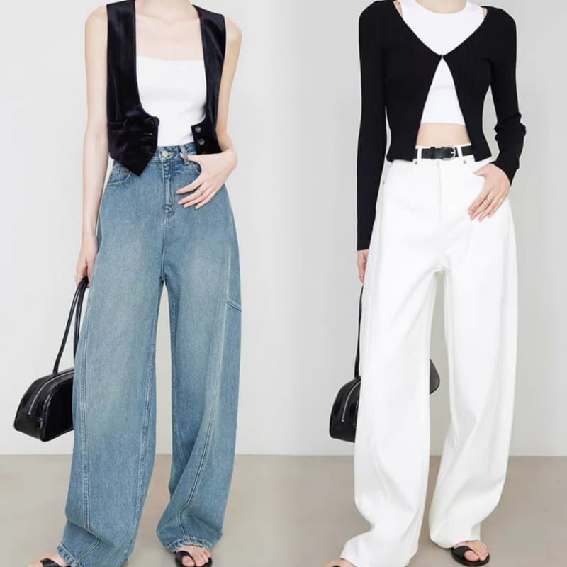 タックワイドパンツ ゆったりロングワイドタックデニム