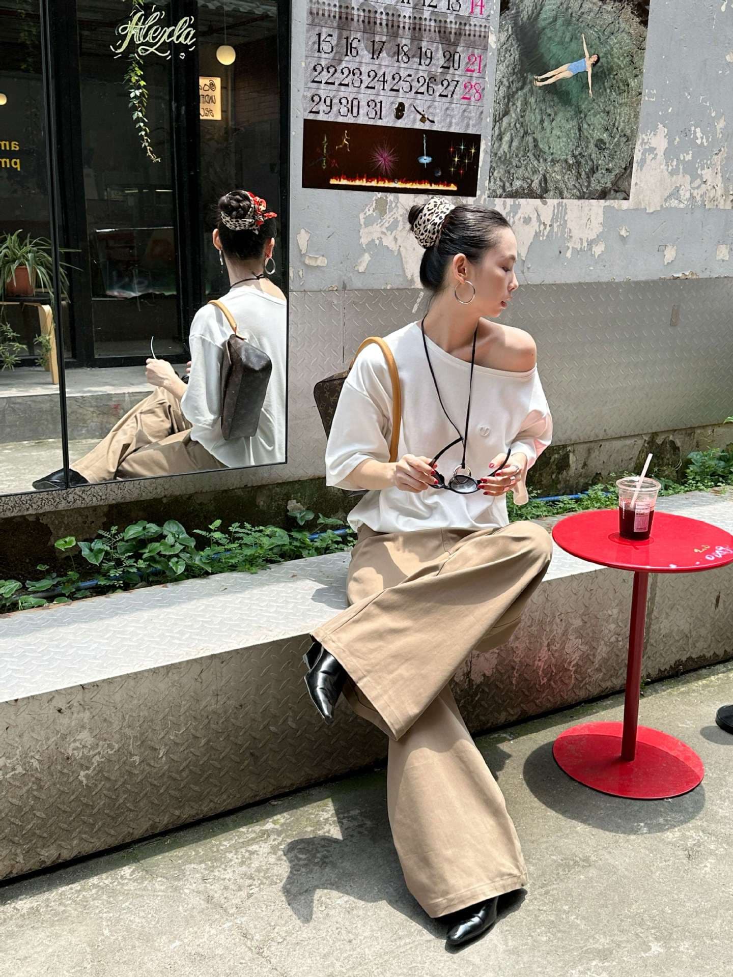 タックワイドパンツ リネンワイドタック美脚パンツ
