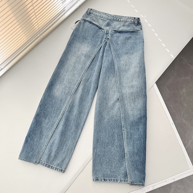 タックワイドパンツ デニムタック入りワイドストレートパンツ