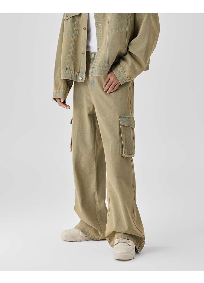 タックワイドパンツ ゆったりカーゴストレッチタックパンツ