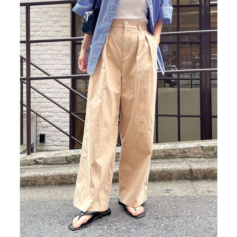 タックワイドパンツ リネン混ゆったりタックパンツ