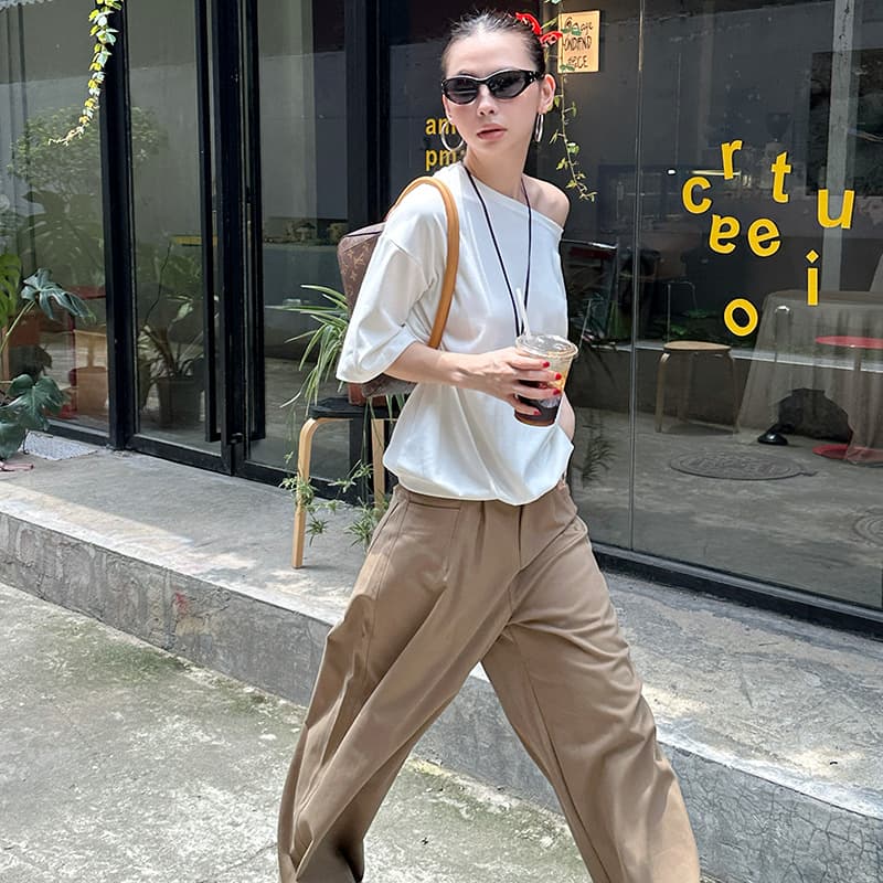 タックワイドパンツ リネンワイドタック美脚パンツ