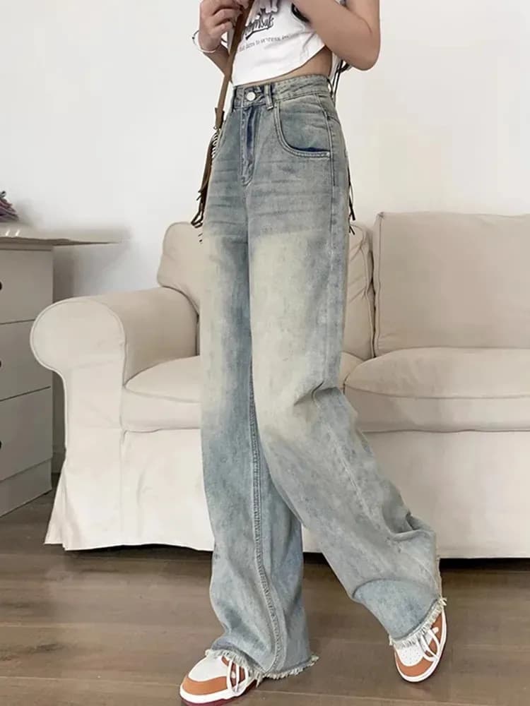 タックワイドパンツ 大人向けゆとりデニムワイドパンツ