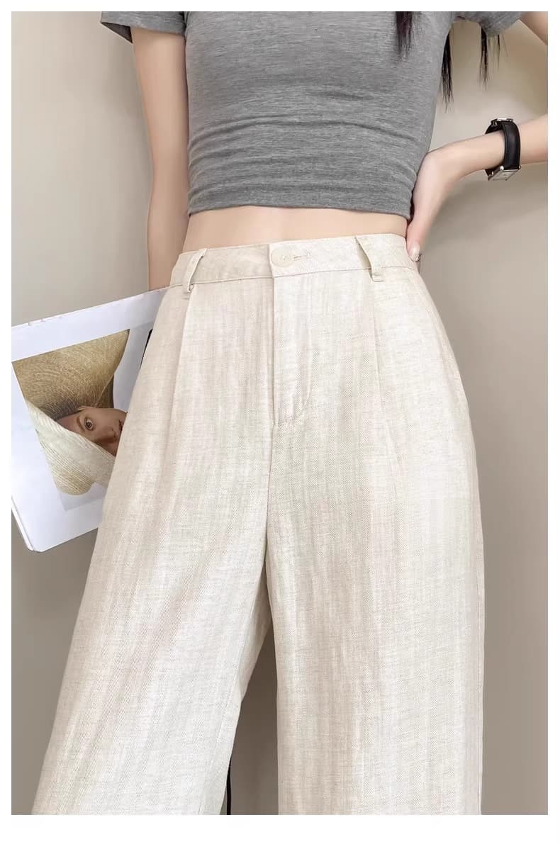 タックワイドパンツ リラックスワイドタックリネンパンツ