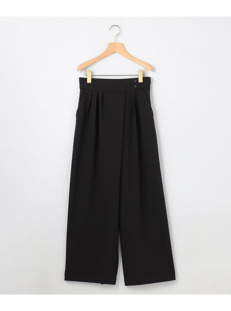 タックワイドパンツとろみ素材のハイウエストタックワイドパンツ