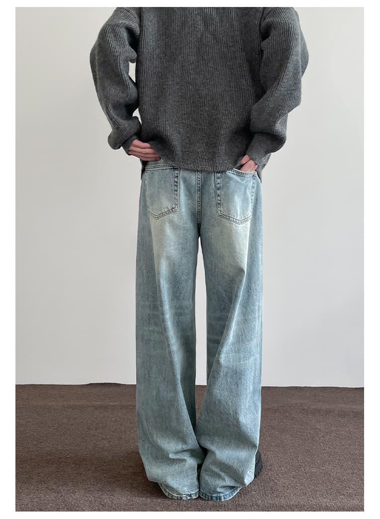 タックワイドパンツ ゆったりタック入りデニムパンツ