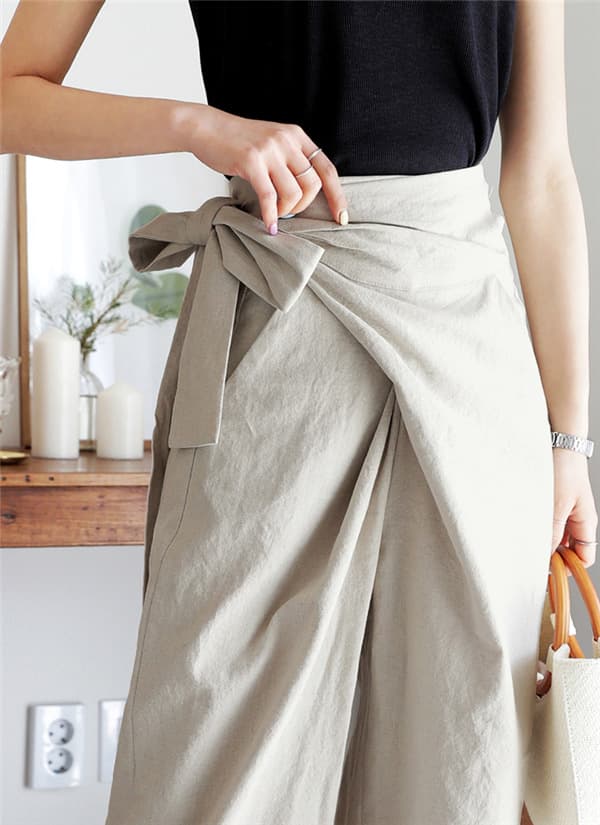 タックワイドパンツ 涼やか巻きリボンワイドパンツ