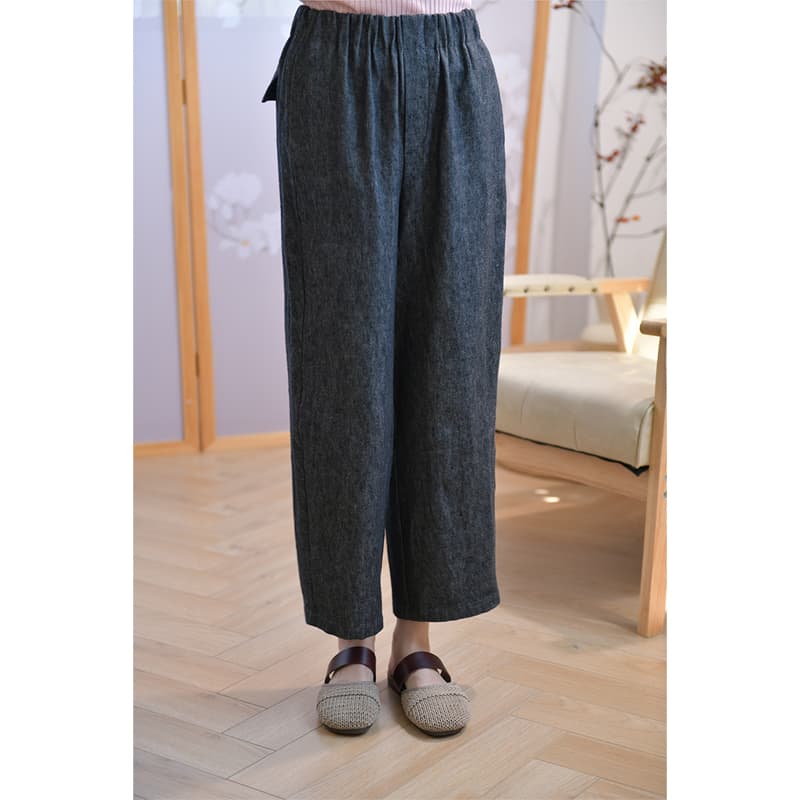 タックワイドパンツ 心地よい風合いのリネンワイドパンツ