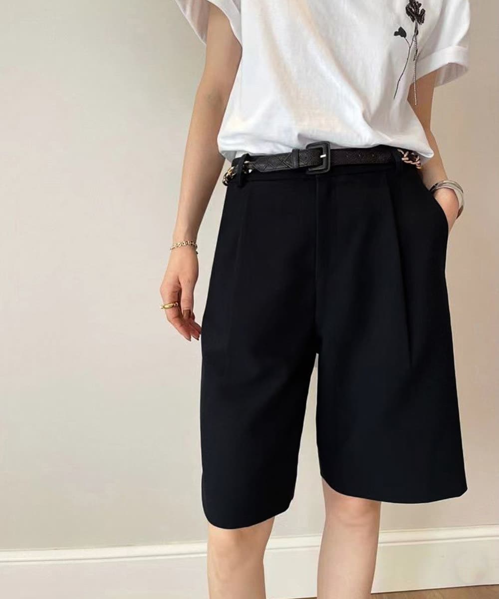 ハイウエスト タックワイドパンツ 美脚ショート丈