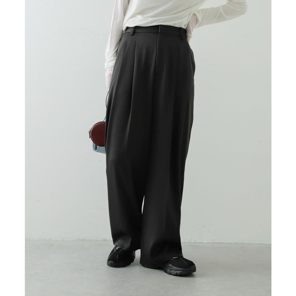 タックワイドパンツ しなやかドレープ リラックスパンツ