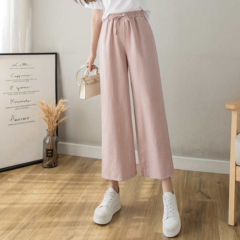 タックワイドパンツ涼やかリネンタックワイドパンツ