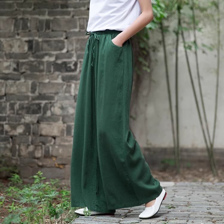 タックワイドパンツ ゆったりリネンタックパンツ
