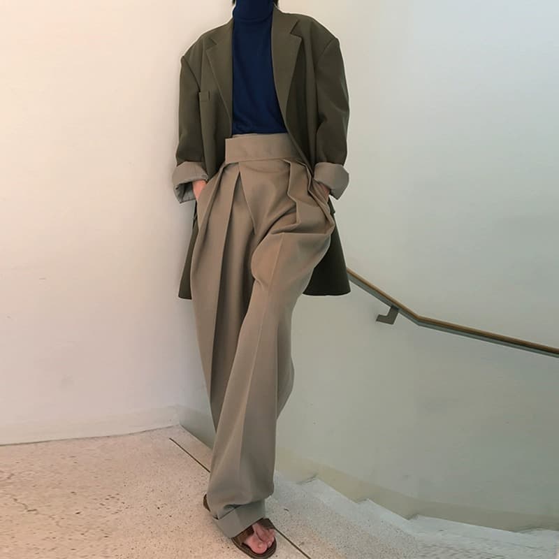 タックワイドパンツ リラックススタイル美脚タックパンツ