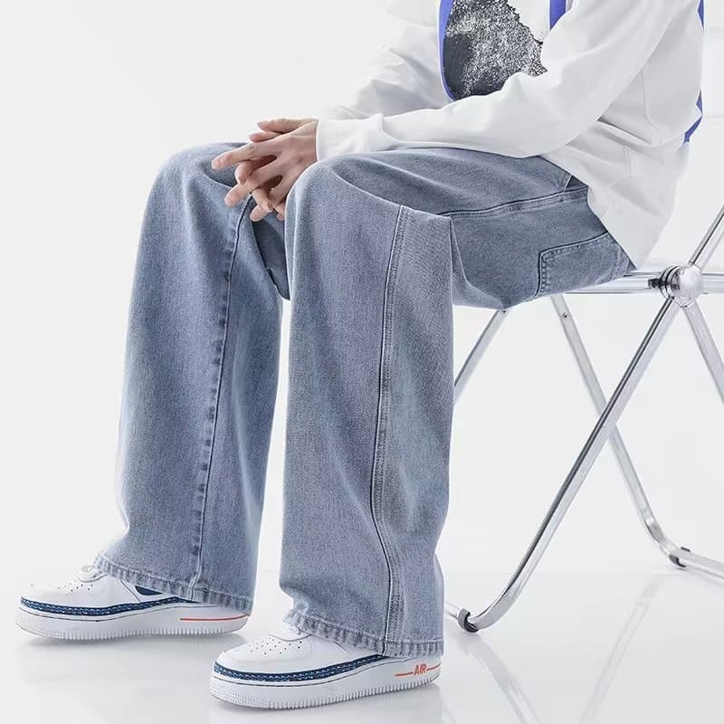 タックワイドパンツ リラックスゆったりデニムタックパンツ