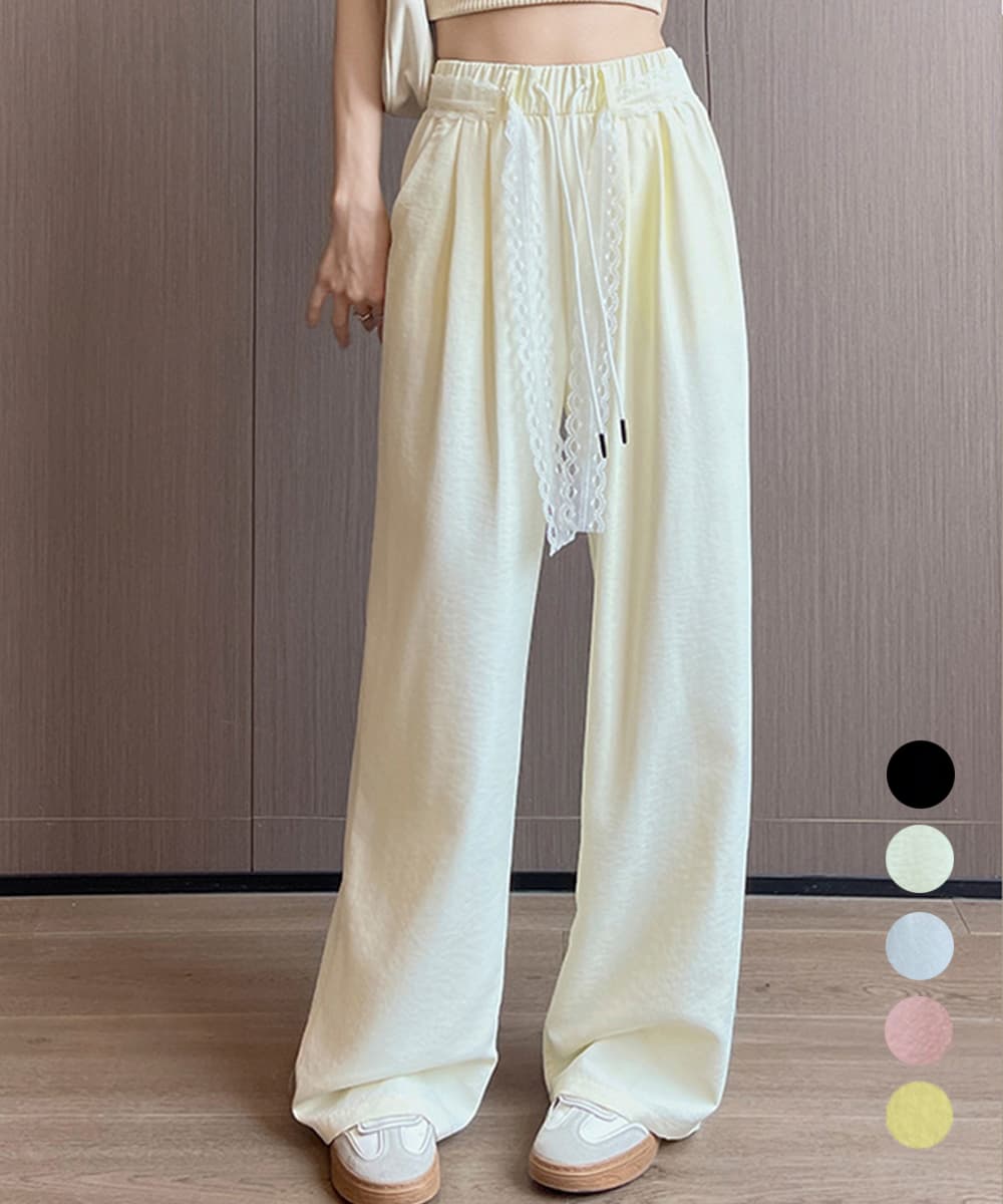 レースベルト付きタックワイドパンツ