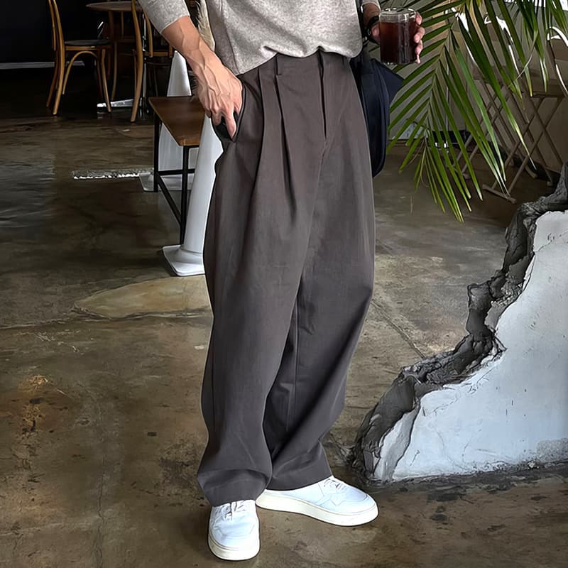タックワイドパンツ ゆったりドレープタックパンツ