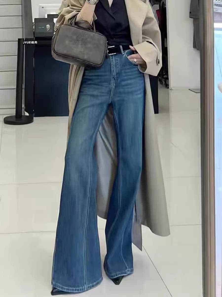 タックワイドパンツ 上質ワイドフレアデニムパンツ