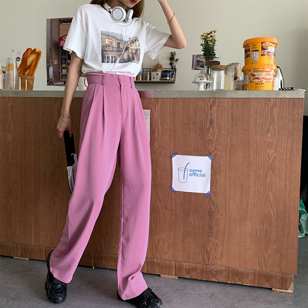 ハイウエストタックワイドパンツ レディース スラックス