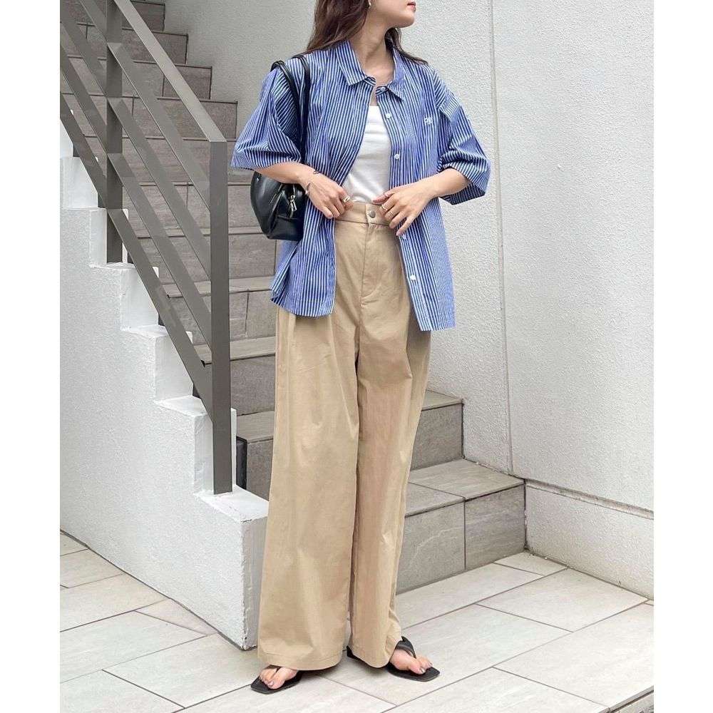 タックワイドパンツ リネン混ゆったりタックパンツ